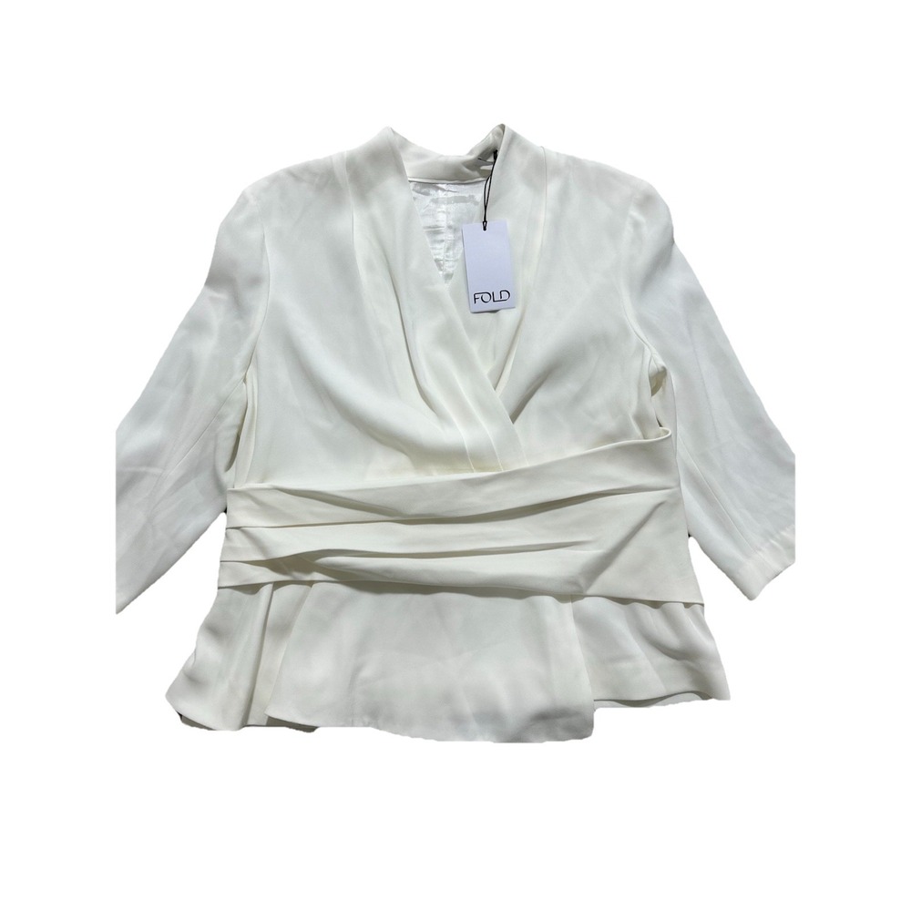 NEW The Fold Clever Crepe Belleville Top Women's US 14 White Career Peplum